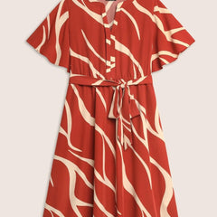 Red - One Piece Dress for Women, New American Print Rayon Midi Dress, Stylish, Modern Party Outfit, Perfect for Casual and Formal Occasions