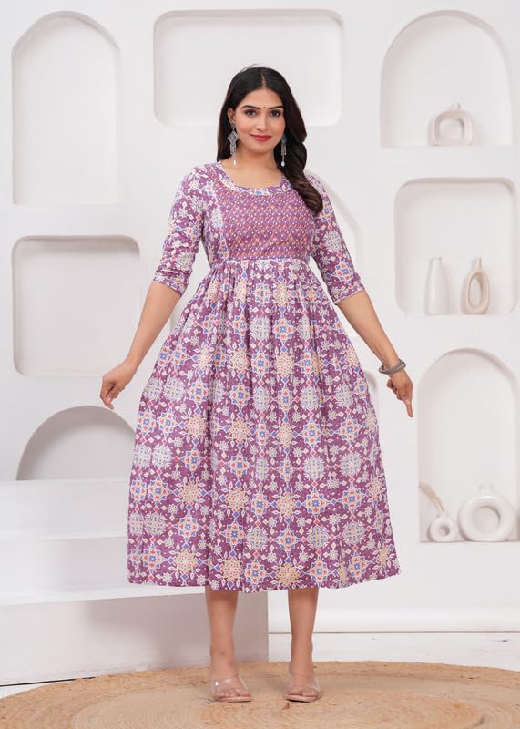 Pink - JAIPURFAME Maternity Feeding Kurti with Zipper | Cotton Floral Printed Pregnancy & Nursing Dress | Comfortable & Stylish Maternity Wear for Women | Breastfeeding Kurta with Zipper | Soft & Elegant