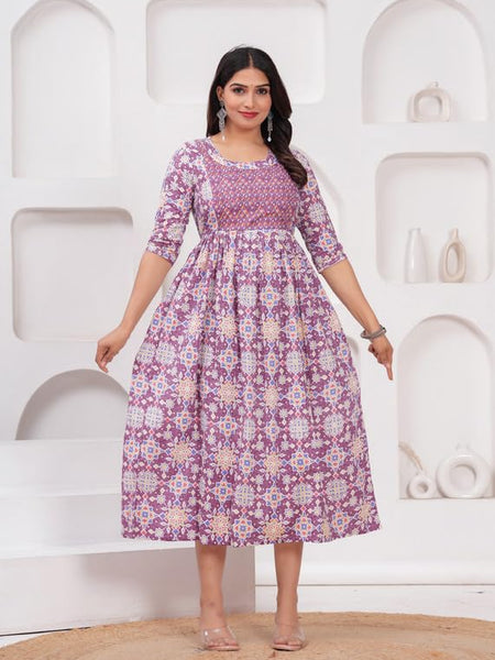 Pink - Maternity Feeding Kurti with Zipper | Cotton Floral Printed Pregnancy & Nursing Dress | Comfortable & Stylish Maternity Wear for Women | Breastfeeding Kurta with Zipper | Soft & Elegant