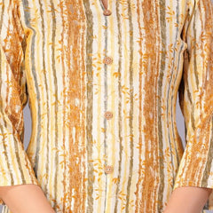 Yellow - Women's Cotton Kurta | Elegant Rust Stripe Collar-Neck Kurta | Perfect Blend of Comfort & Style | Suitable for Party & Casual Wear