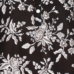 Black1 - Women's Floral Printed Cotton Top - Stylish Long Top with Mandarin Collar, Perfect for Jeans, Ideal for Casual & Ethnic Wear