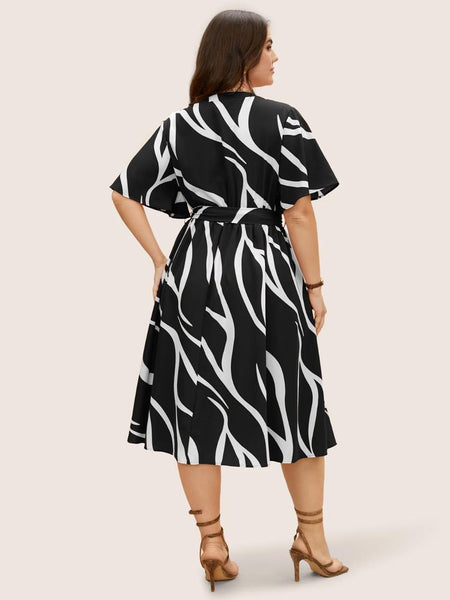 Black - One Piece Dress for Women, New American Print Rayon Midi Dress, Stylish, Modern Party Outfit, Perfect for Casual and Formal Occasions