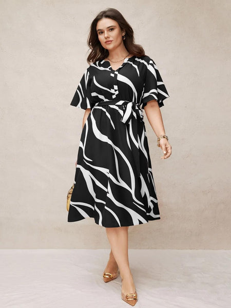 Black - One Piece Dress for Women, New American Print Rayon Midi Dress, Stylish, Modern Party Outfit, Perfect for Casual and Formal Occasions