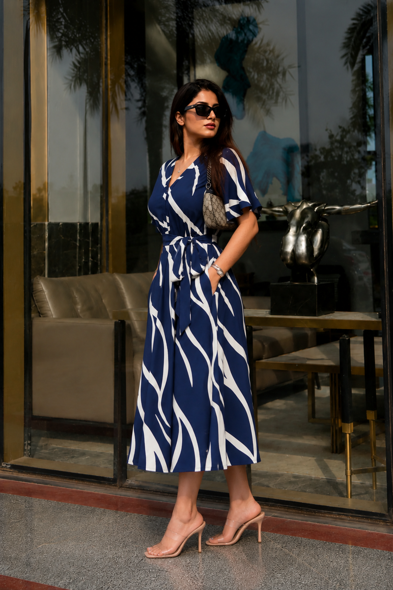 American Print Rayon Midi Dress for Women