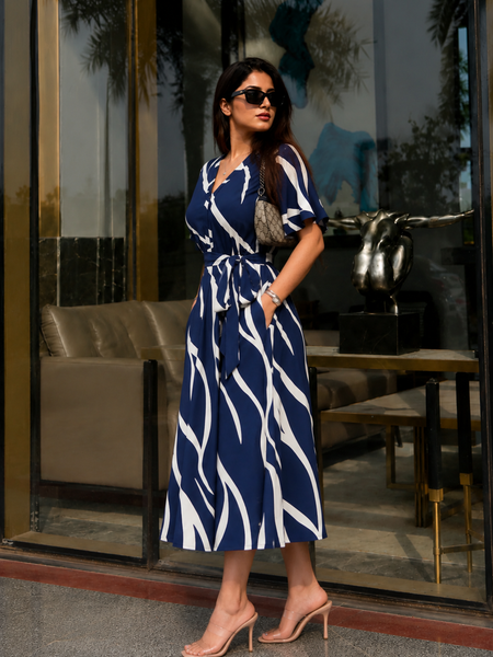 New American Print Party Wear Midi Dress