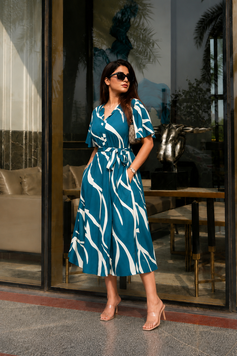 American Print Rayon Midi Dress for Women