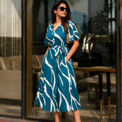 American Print Rayon Midi Dress for Women
