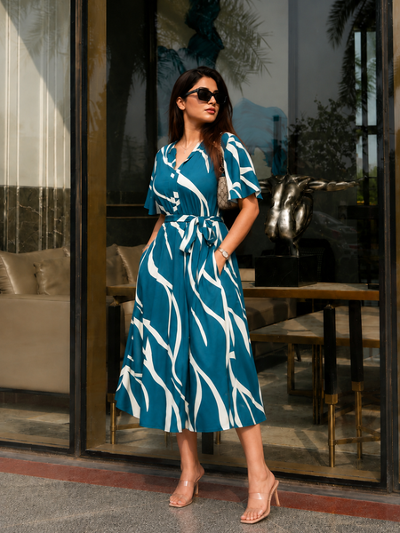 New American Print Party Wear Midi Dress