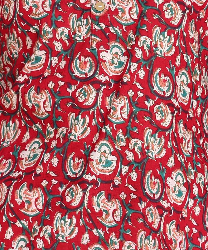 Wain - Women's Floral Printed Cotton Top - Stylish Long Top with Mandarin Collar, Perfect for Jeans, Ideal for Casual & Ethnic Wear