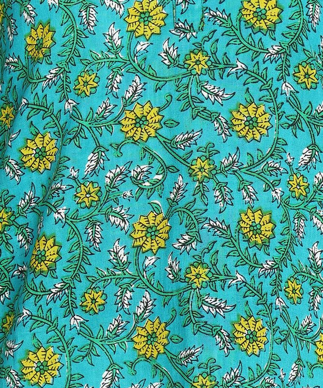 Green - Women's Floral Printed Cotton Top - Stylish Long Top with Mandarin Collar, Perfect for Jeans, Ideal for Casual & Ethnic Wear