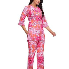 Women's Floral Cotton Co-Ord Set - Bright & Comfortable Summer Wear Top and Pants, Ideal for Casual & Wear, Soft & Breathable Fabric
