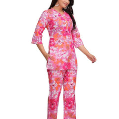 Women's Floral Cotton Co-Ord Set - Bright & Comfortable Summer Wear Top and Pants, Ideal for Casual & Wear, Soft & Breathable Fabric