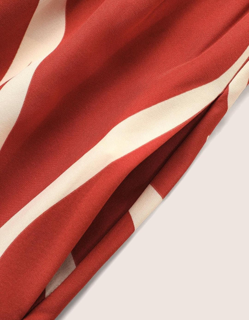 Red - One Piece Dress for Women, New American Print Rayon Midi Dress, Stylish, Modern Party Outfit, Perfect for Casual and Formal Occasions