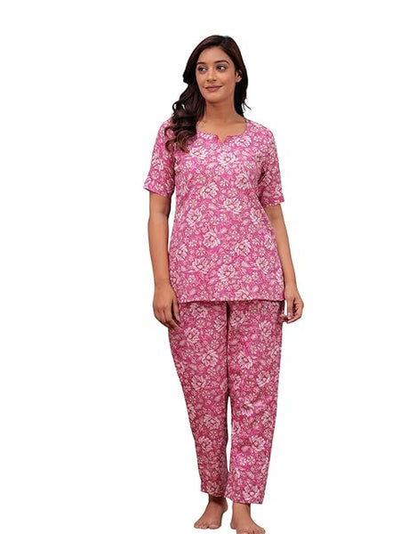 Women’s Cotton Floral Co-Ord Set - Comfortable & Stylish Casual Top and Pants, Breathable and Comfortable Fabric, Perfect for Summer & Everyday Wear