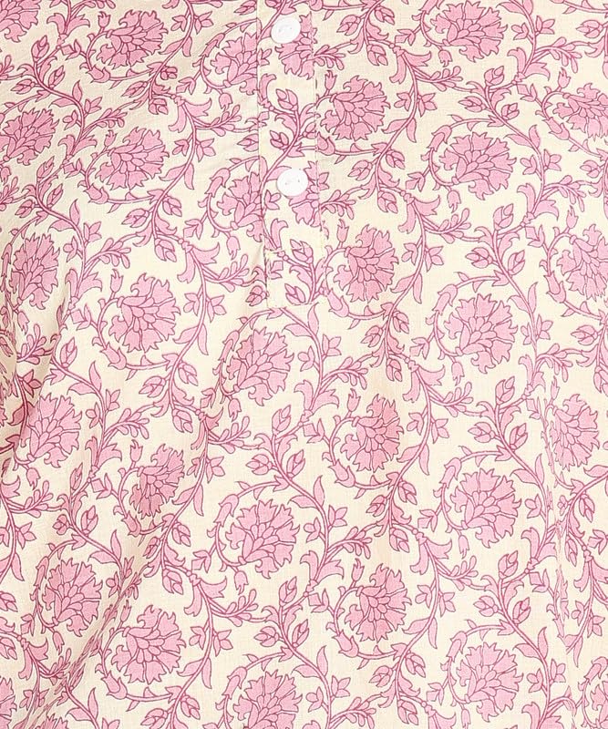 Purple - Women's Floral Printed Cotton Top - Stylish Long Top with Mandarin Collar, Perfect for Jeans, Ideal for Casual & Ethnic Wear