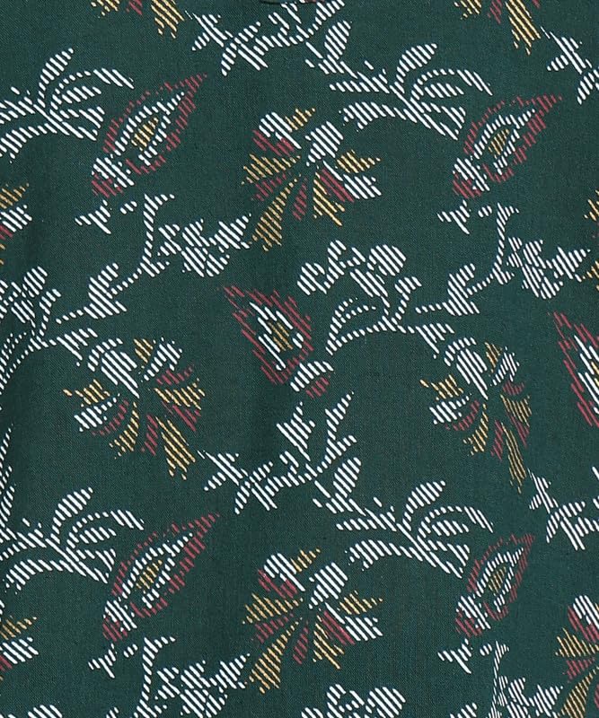 Bottle Green - Women's Floral Printed Cotton Top - Stylish Long Top with Mandarin Collar, Perfect for Jeans, Ideal for Casual & Ethnic Wear