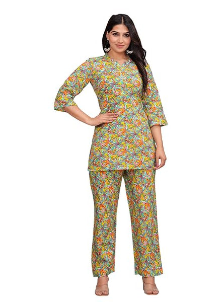 Women's Floral Cotton Co-Ord Set - Comfortable & Stylish Printed Top and Pants
