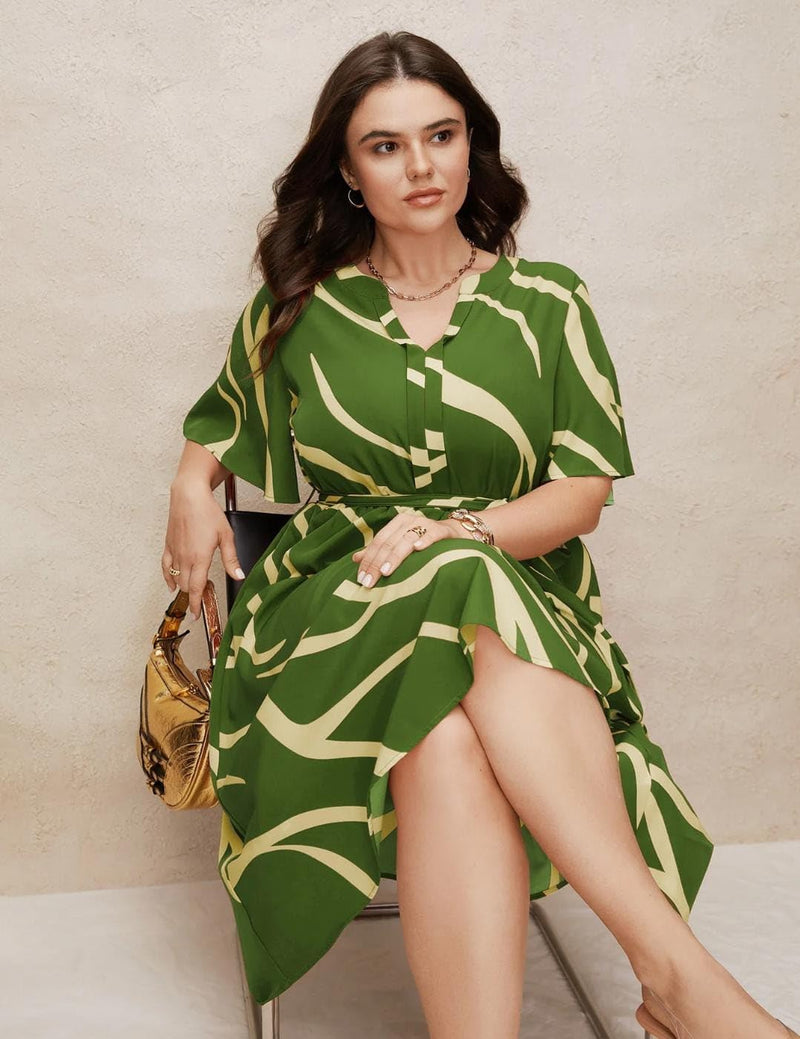 Mehendi - One Piece Dress for Women, New American Print Rayon Midi Dress, Stylish, Modern Party Outfit, Perfect for Casual and Formal Occasions