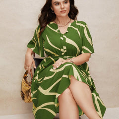 Mehendi - One Piece Dress for Women, New American Print Rayon Midi Dress, Stylish, Modern Party Outfit, Perfect for Casual and Formal Occasions