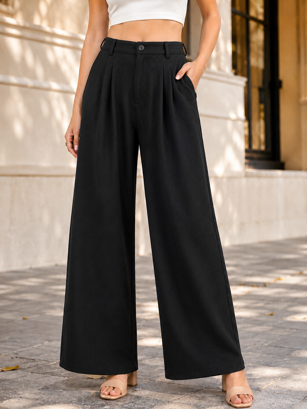 Women’s  High-Waisted Wide Leg Linen Pants with Pockets