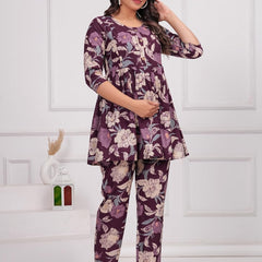 PURPLE - JAIPURFAME Women’s Floral Printed Cotton Co-Set – Comfortable & Stylish Two-Piece Outfit in Perfect for Casual Wear, Vacation, or Everyday Style
