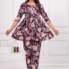 PURPLE - JAIPURFAME Women’s Floral Printed Cotton Co-Set – Comfortable & Stylish Two-Piece Outfit in Perfect for Casual Wear, Vacation, or Everyday Style