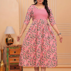 PINK - Women's Stylish Pure Cotton Printed Kurti Gown – Comfortable and Elegant Maternity & Feeding Dress for Women