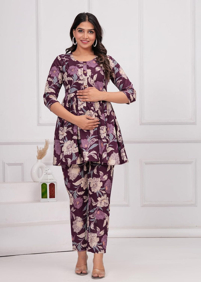 PURPLE - JAIPURFAME Women’s Floral Printed Cotton Co-Set – Comfortable & Stylish Two-Piece Outfit in Perfect for Casual Wear, Vacation, or Everyday Style