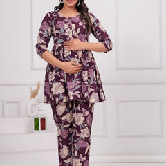 PURPLE - JAIPURFAME Women’s Floral Printed Cotton Co-Set – Comfortable & Stylish Two-Piece Outfit in Perfect for Casual Wear, Vacation, or Everyday Style
