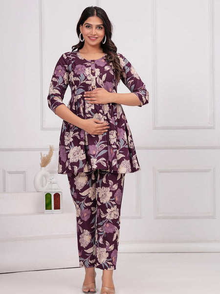 PURPLE - JAIPURFAME Women’s Floral Printed Cotton Co-Set – Comfortable & Stylish Two-Piece Outfit in Perfect for Casual Wear, Vacation, or Everyday Style