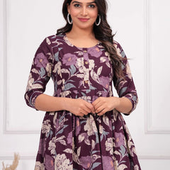PURPLE - JAIPURFAME Women’s Floral Printed Cotton Co-Set – Comfortable & Stylish Two-Piece Outfit in Perfect for Casual Wear, Vacation, or Everyday Style