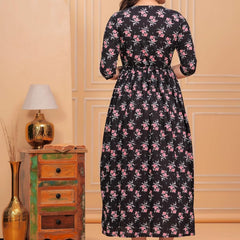 Black Pink Floral - Maternity Feeding Kurti with Zipper | Cotton Floral Printed Pregnancy & Nursing Dress | Comfortable & Stylish Maternity Wear for Women | Breastfeeding Kurta with Zipper | Soft & Elegant