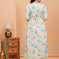 Light blue - Maternity Feeding Kurti with Zipper | Cotton Floral Printed Pregnancy & Nursing Dress | Comfortable & Stylish Maternity Wear for Women | Breastfeeding Kurta with Zipper | Soft & Elegant