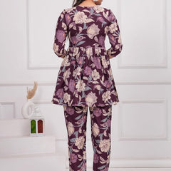 PURPLE - JAIPURFAME Women’s Floral Printed Cotton Co-Set – Comfortable & Stylish Two-Piece Outfit in Perfect for Casual Wear, Vacation, or Everyday Style