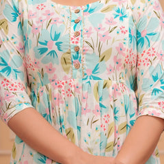 CREAM - Women's Stylish Pure Cotton Printed Kurti Gown – Comfortable and Elegant Maternity & Feeding Dress for Women