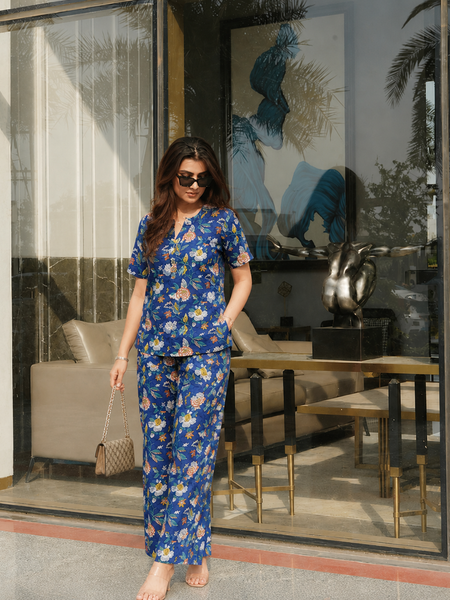 Blue Floral Cotton Co-Ord Set