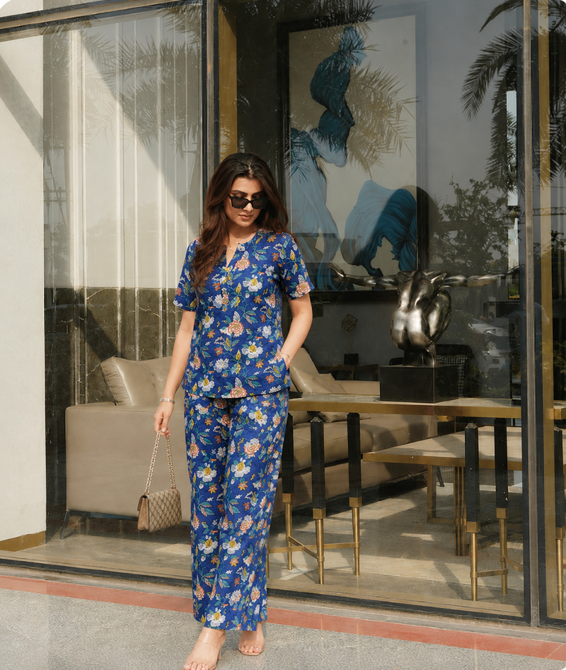 Blue Floral Cotton Co-Ord Set