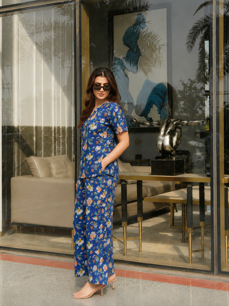 Blue Floral Cotton Co-Ord Set