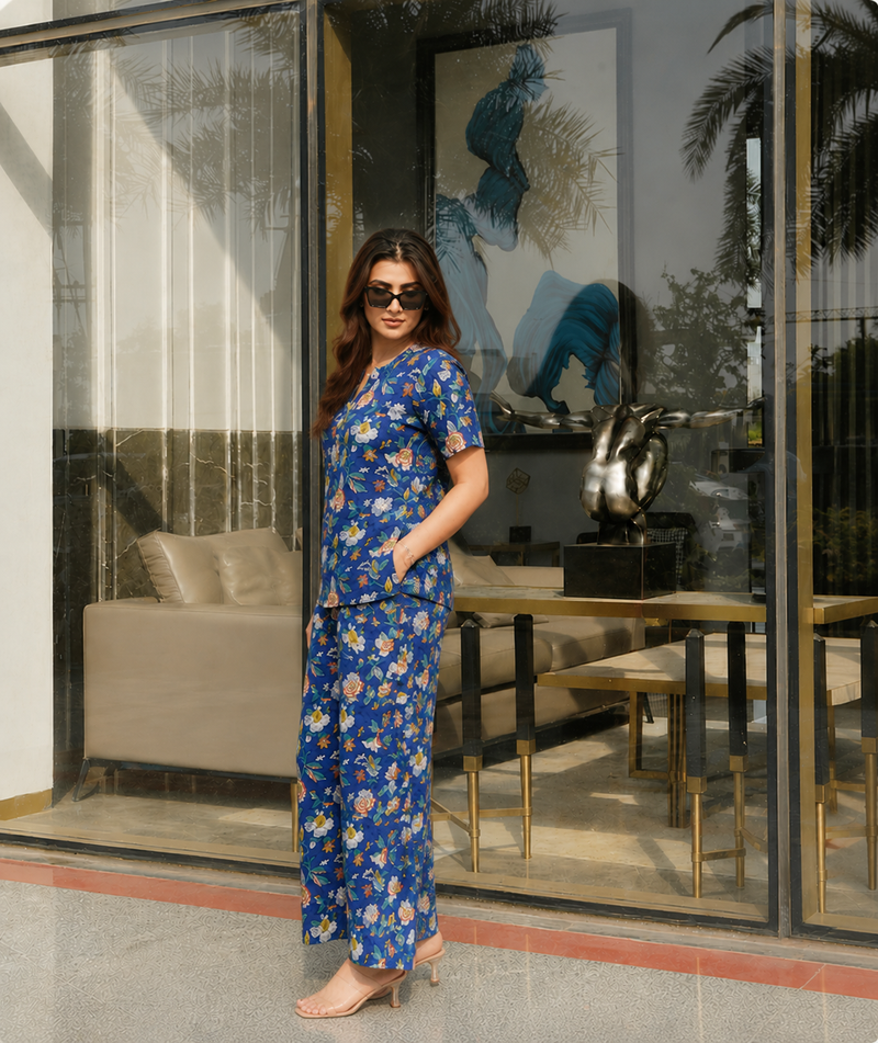 Blue Floral Cotton Co-Ord Set
