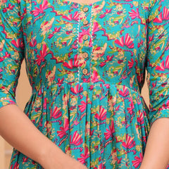 BLUE - JAIPURFAME Women's Stylish Pure Cotton Printed Kurti Gown – Comfortable and Elegant Maternity & Feeding Dress for Women