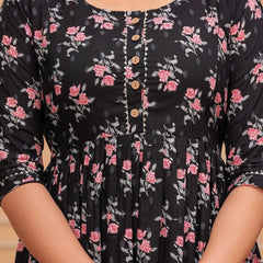 Black Pink Floral - JAIPURFAME Maternity Feeding Kurti with Zipper | Cotton Floral Printed Pregnancy & Nursing Dress | Comfortable & Stylish Maternity Wear for Women | Breastfeeding Kurta with Zipper | Soft & Elegant