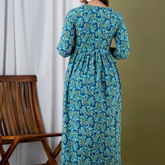 Water Blue - JAIPURFAME Maternity Feeding Kurti with Zipper | Cotton Floral Printed Pregnancy & Nursing Dress | Comfortable & Stylish Maternity Wear for Women | Breastfeeding Kurta with Zipper | Soft & Elegant