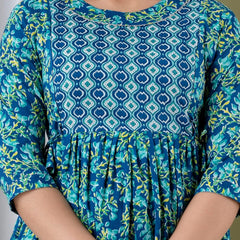 Water Blue - JAIPURFAME Maternity Feeding Kurti with Zipper | Cotton Floral Printed Pregnancy & Nursing Dress | Comfortable & Stylish Maternity Wear for Women | Breastfeeding Kurta with Zipper | Soft & Elegant