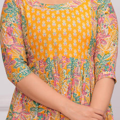 YELLOW - Women's Stylish Pure Cotton Printed Kurti Gown – Comfortable and Elegant Maternity & Feeding Dress for Women