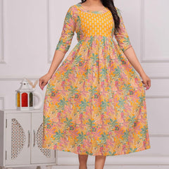Yellow Green Floral - Maternity Feeding Kurti with Zipper | Cotton Floral Printed Pregnancy & Nursing Dress | Comfortable Maternity Wear for Women | Breastfeeding Kurta Set with Zip | Stylish & Soft