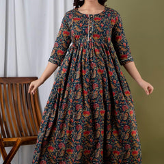 Nevy Blue - Maternity Feeding Kurti with Zipper | Cotton Floral Printed Pregnancy & Nursing Dress | Comfortable & Stylish Maternity Wear for Women | Breastfeeding Kurta with Zipper | Soft & Elegant