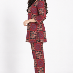 Maroon Ajrakh Print Patchwork Co-ord Set
