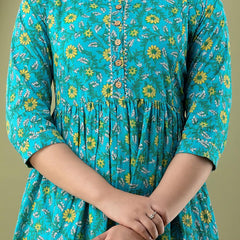 Green - Maternity Feeding Kurti with Zipper | Cotton Floral Printed Pregnancy & Nursing Dress | Comfortable & Stylish Maternity Wear for Women | Breastfeeding Kurta with Zipper | Soft & Elegant