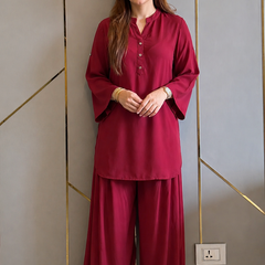 Maroon Royal Ivy Balloon Sleeve Co-ord Set