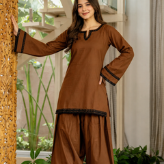 Dark Brown Cotton Farshi Set